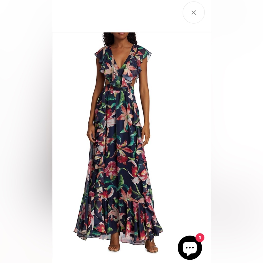New Patbo Floral Print Laelia Ruffle Gown In Navy Blue
